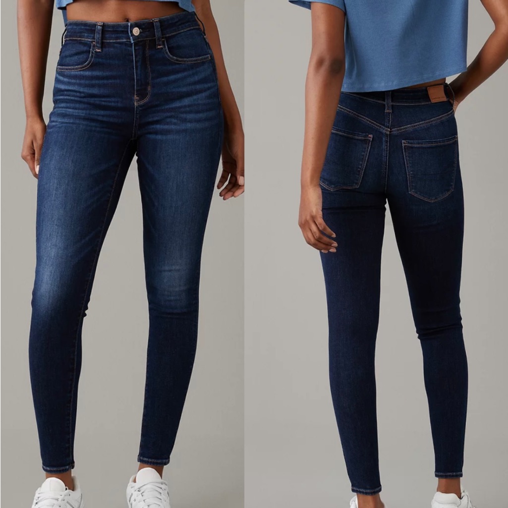 American Eagle Dark Wash Super Skinny Jeans Jegging Size 4 Long
